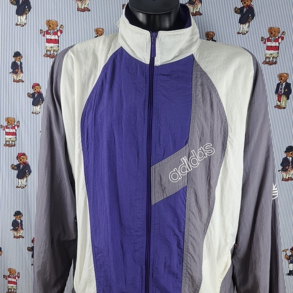 Vintage Adidas Women's gray & purple colorblock lined XL windbreaker jacket